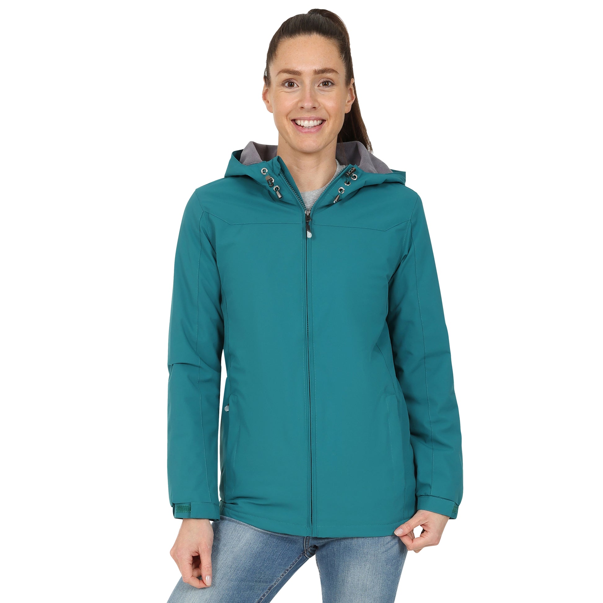 Ladies Fleece Lined Rain Jacket - Teal - Blu Apparel