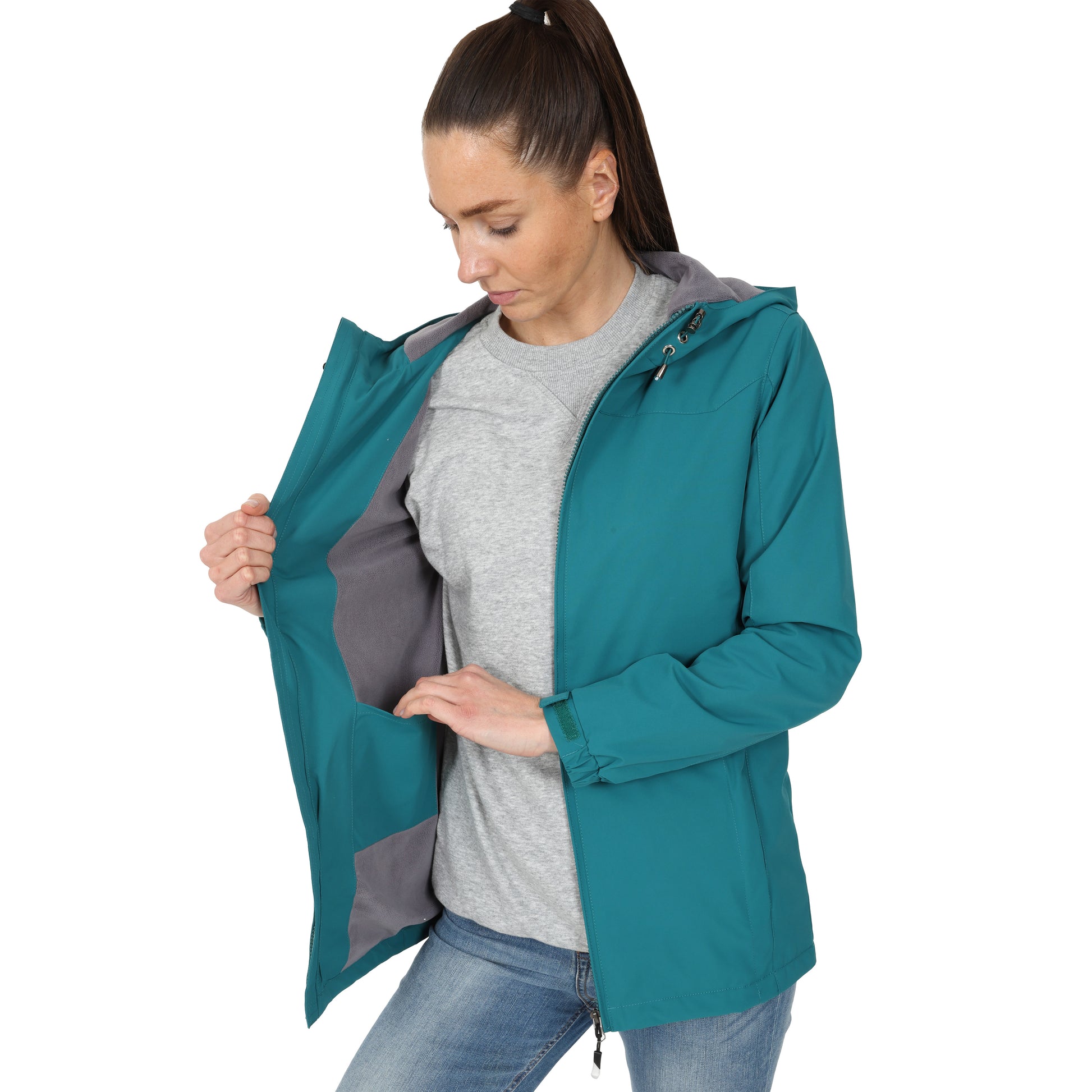 Ladies Fleece Lined Rain Jacket - Teal - Blu Apparel