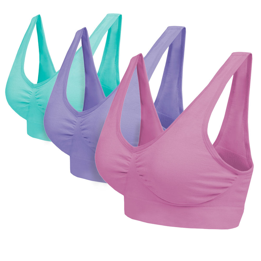 Pack of 3 L. Blue/L. Purple/Pink Seamless Padded Comfort Bra