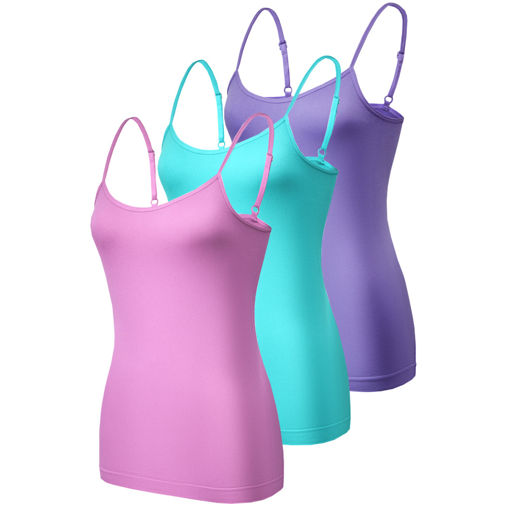 3 Pack Stretch Seamless Vests  - Aqua / Pink / Lilac
