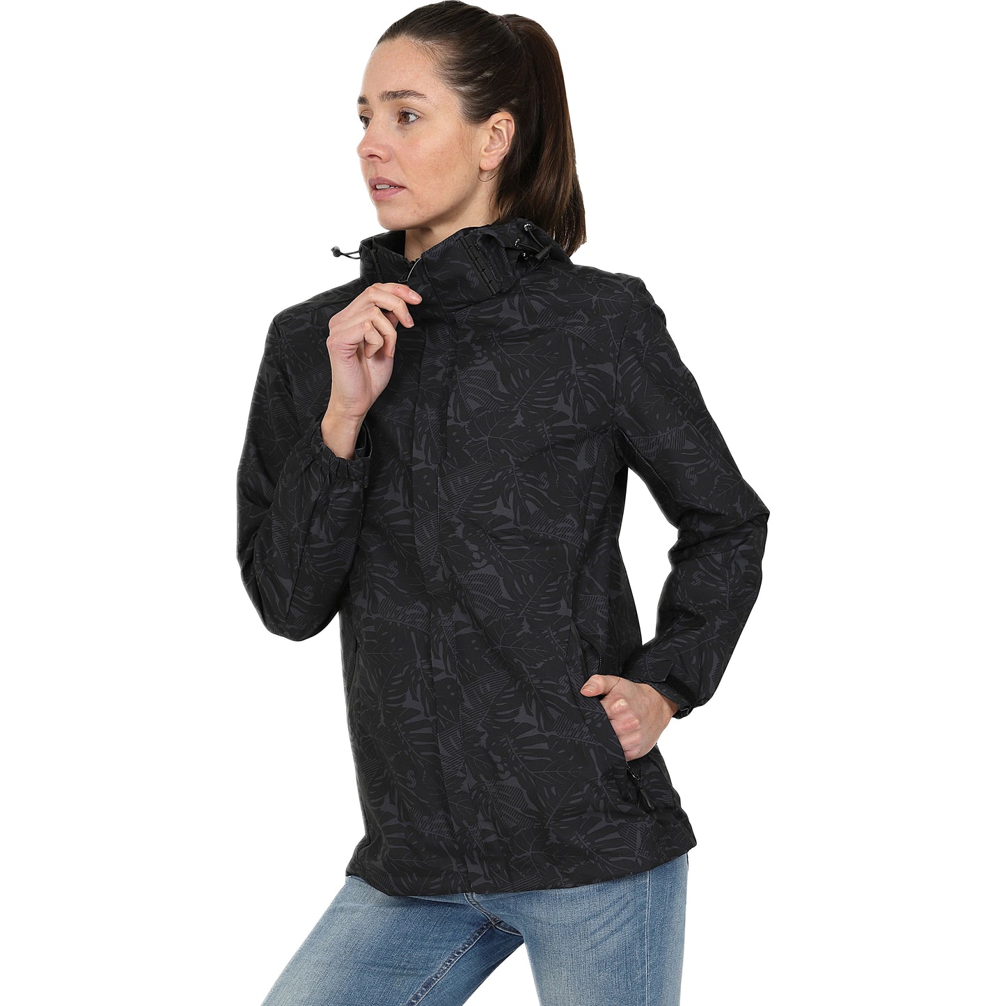 Ladies Printed Rain Jacket - Black