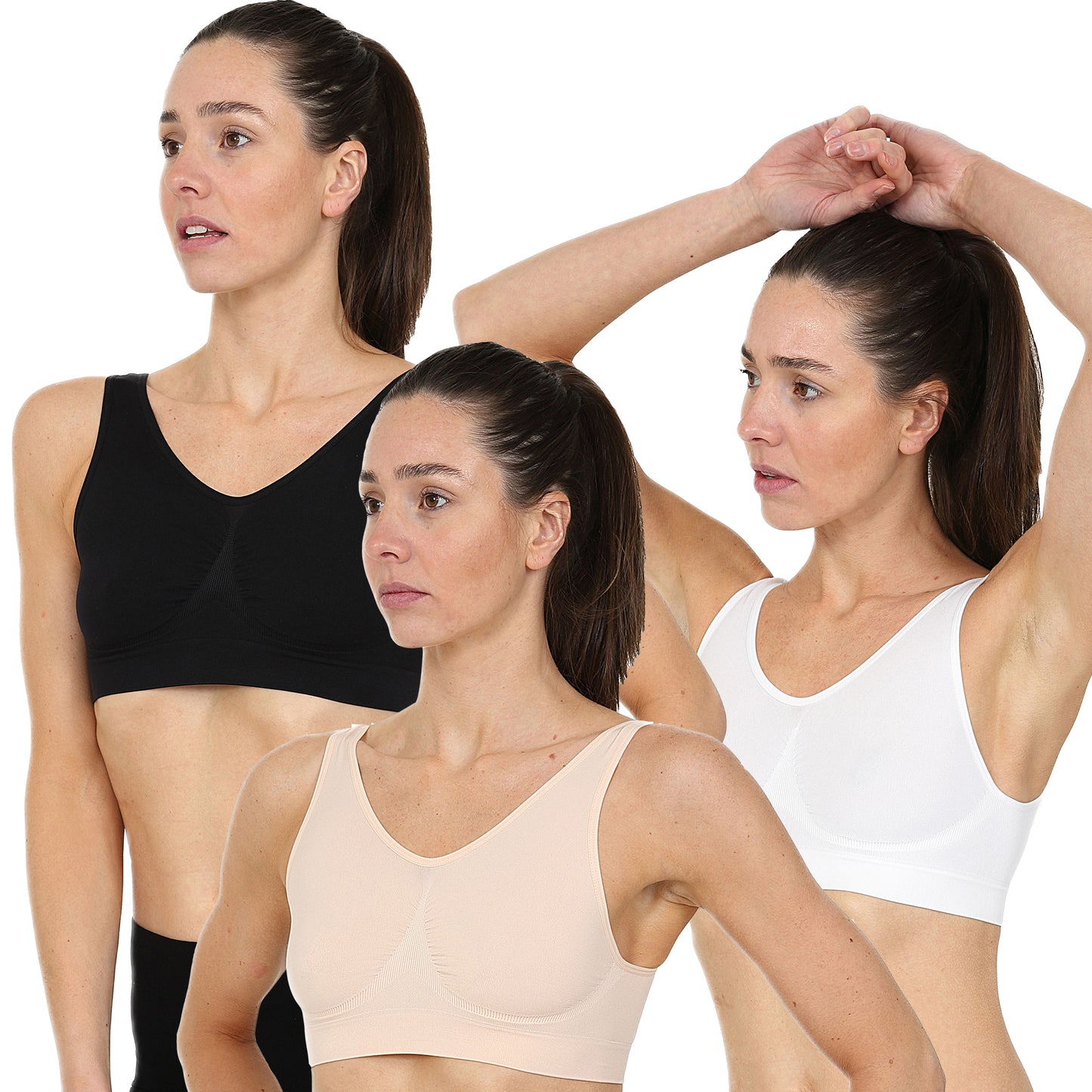 3 Pack Seamless Comfort Bra - Black / White / Nude