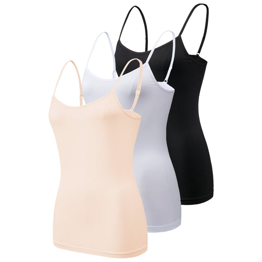 3 Pack Stretch Seamless Vests  - Black / White / Nude