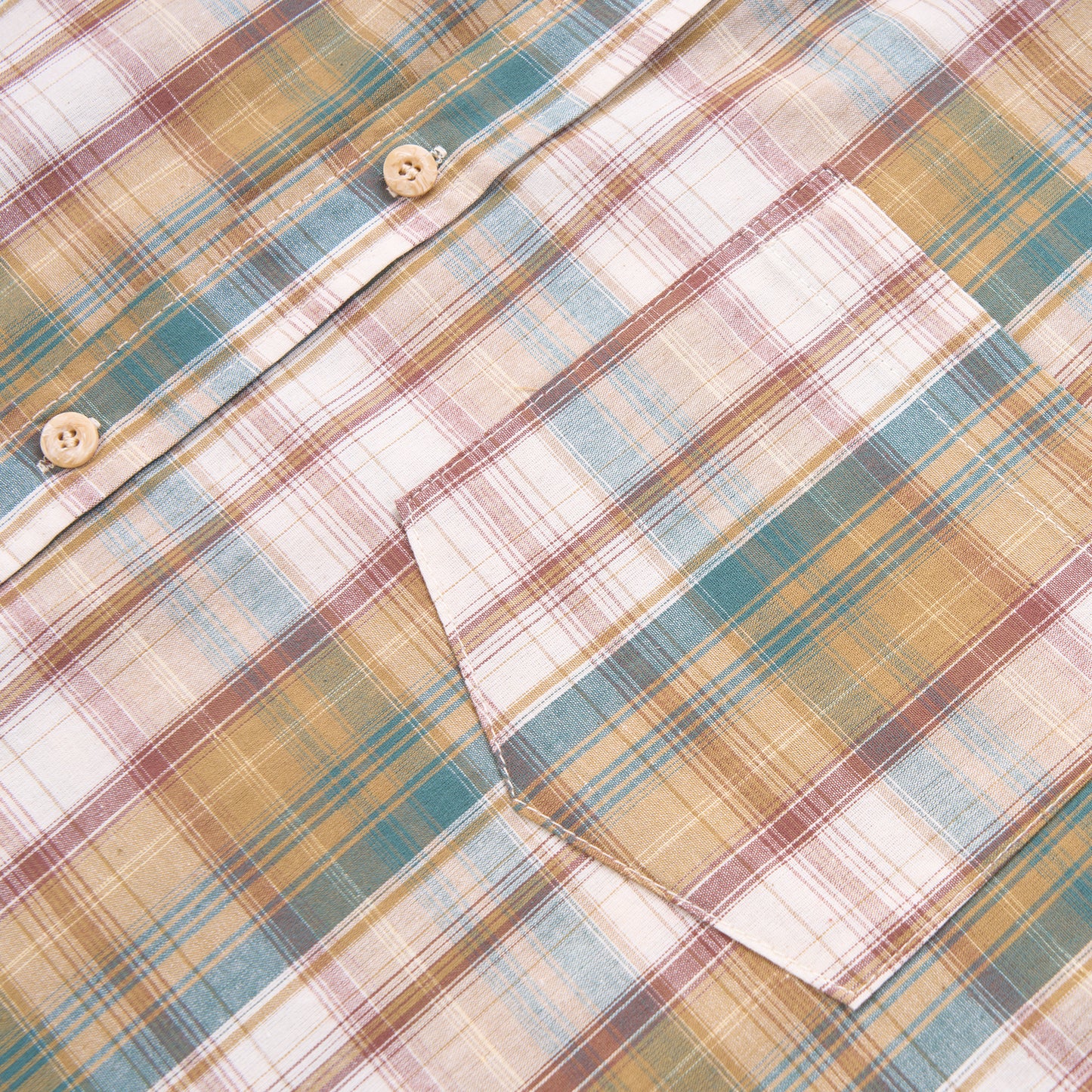 Men's Long Sleeve Checked Cotton Shirt - Green / Brown