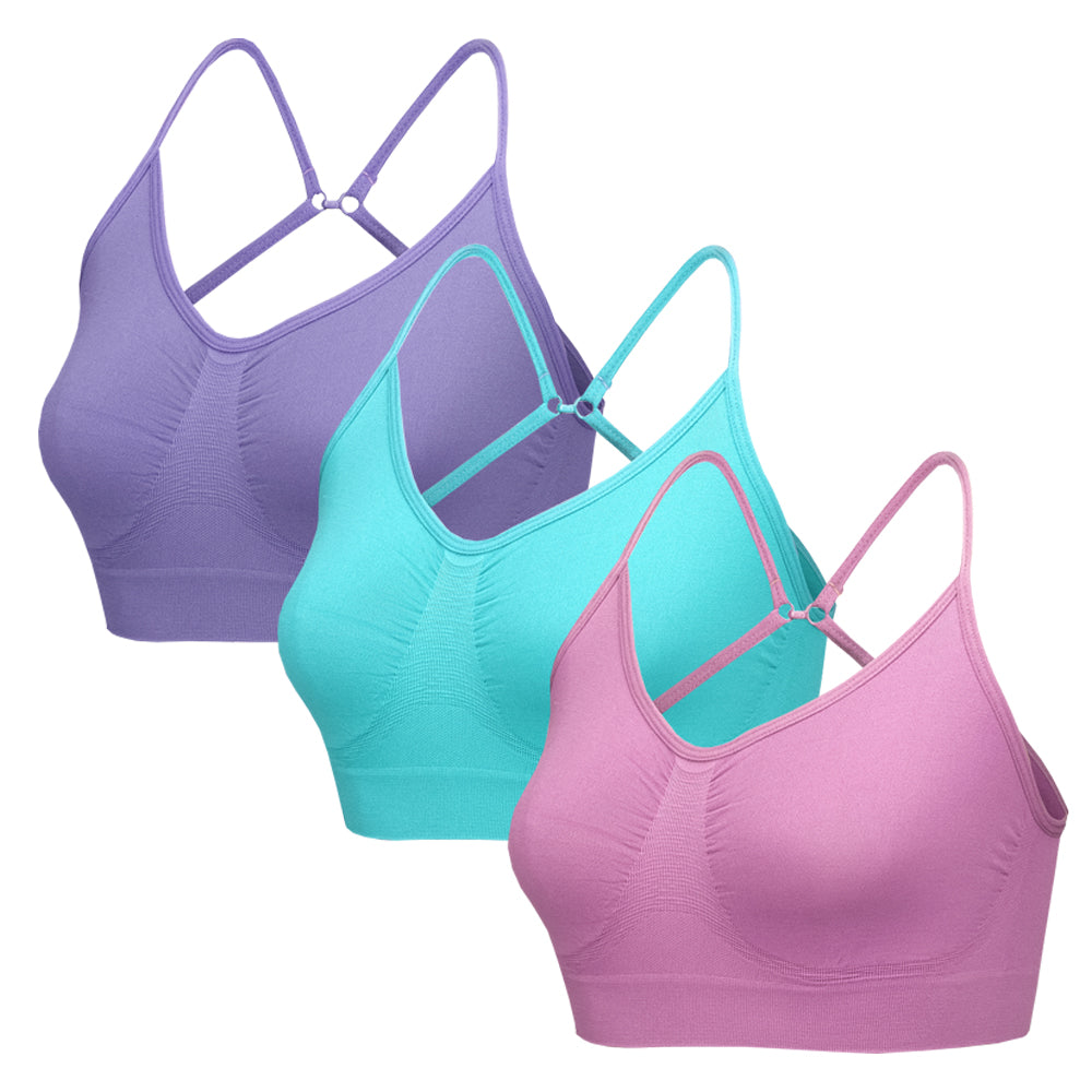 3 Pack Seamless Multi Fasten Comfort Bra - Aqua / Pink / Lilac
