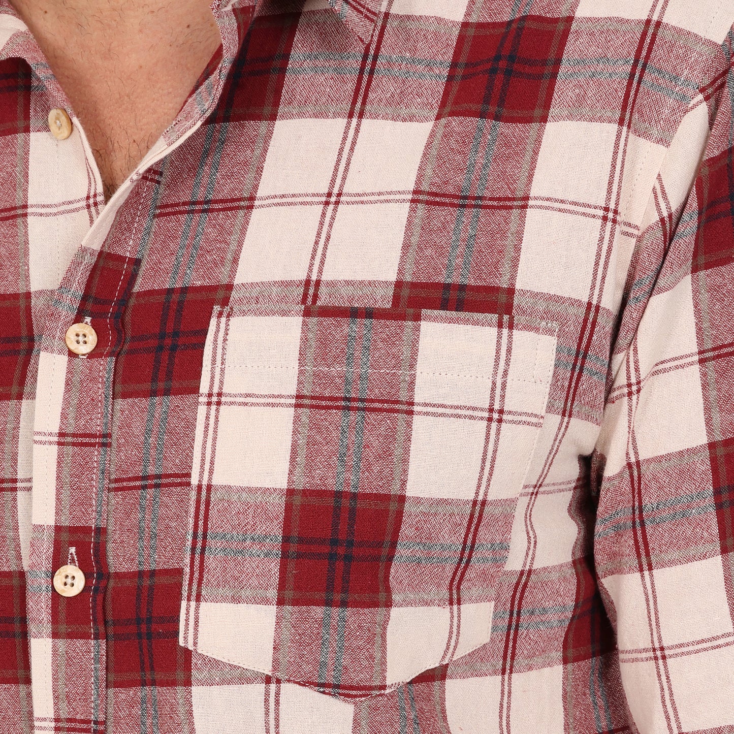 Men's Long Sleeve Checked Cotton Shirt - Red / Navy