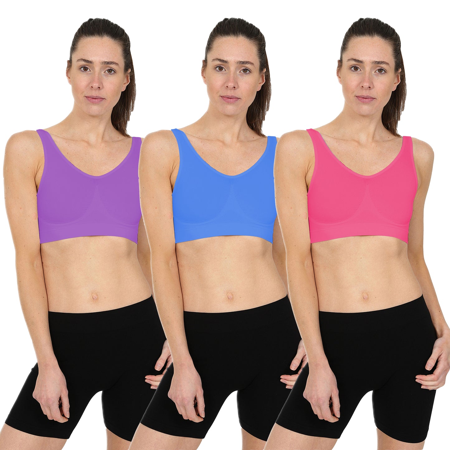 3 Pack Seamless Comfort Bra - Purple / Ruby / Blue