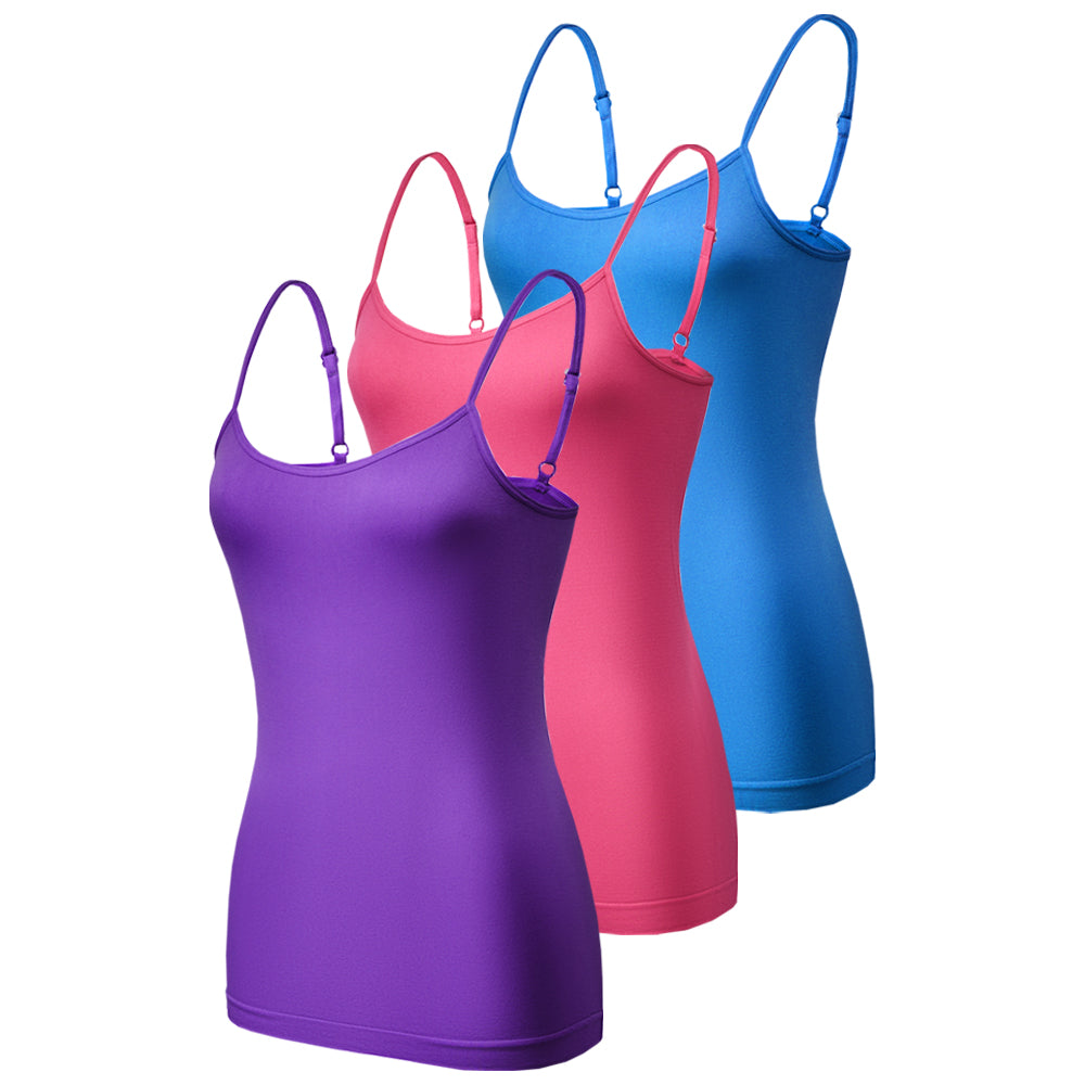 3 Pack Stretch Seamless Vests  - Purple / Ruby / Blue