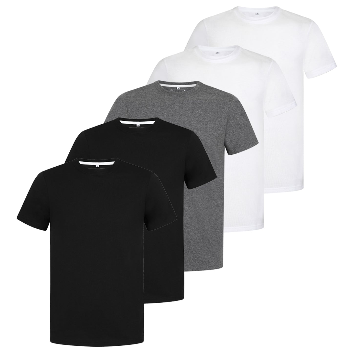 Men's 5 Pack Crew Neck Plain T-Shirt - Grey Mix